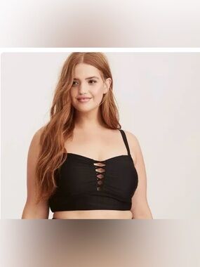 Torrid Swim Top Wireless Lattice Front Bikini Top Black Size 3